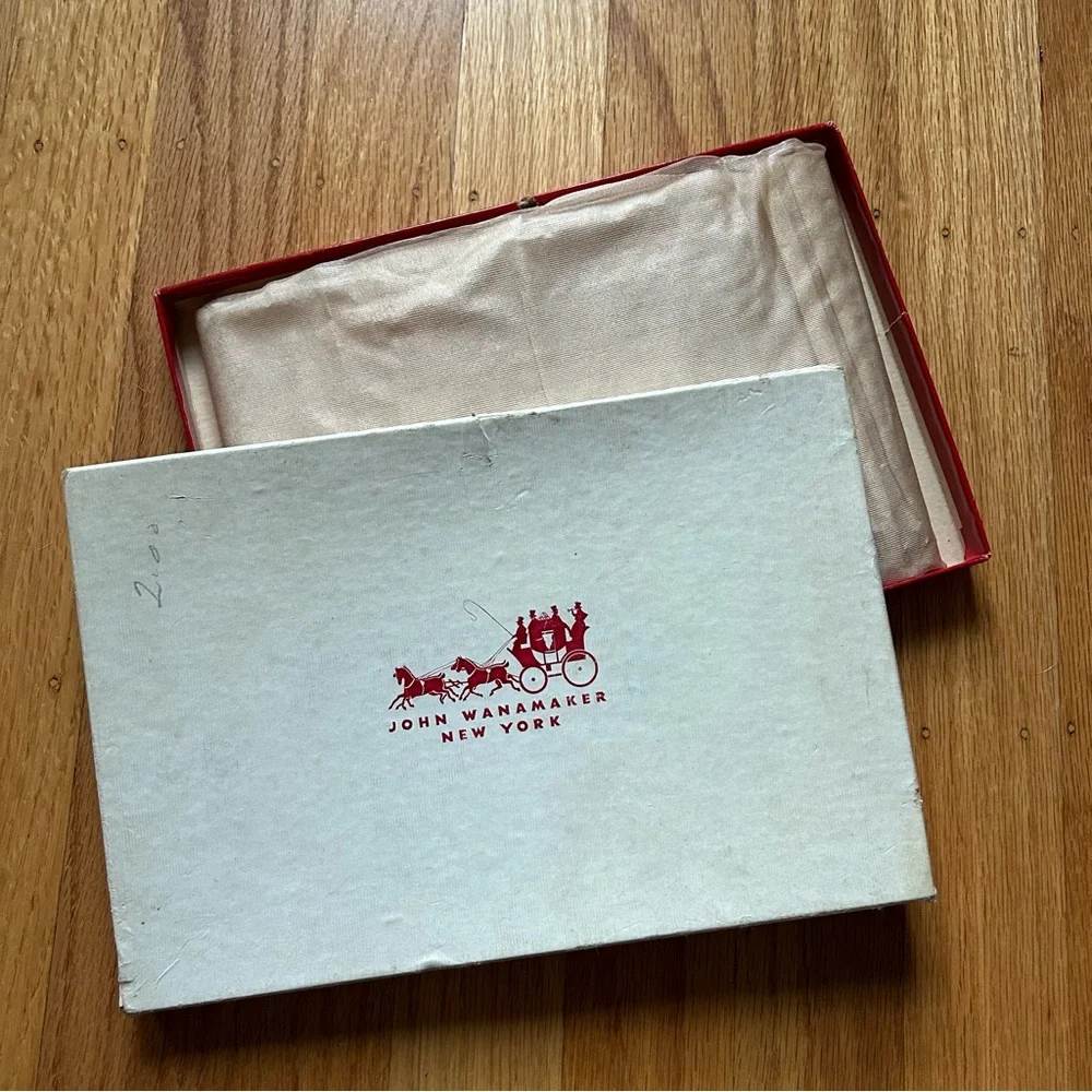 Vintage deadstock John Wanamaker silk nude stockings in original box